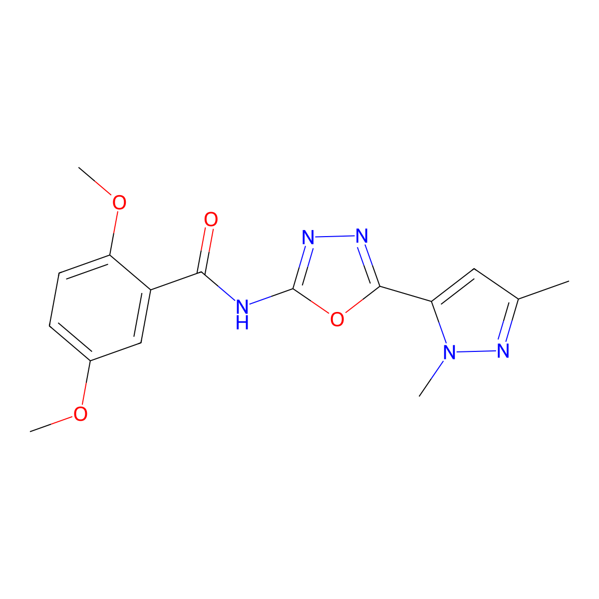 N-[5-(1,3-dimethyl-1H-pyrazol-5-yl)-1,3,4-oxadiazol-2-yl]-2,5-dimethoxybenzamide molecular structure, CAS 1171600-69-3