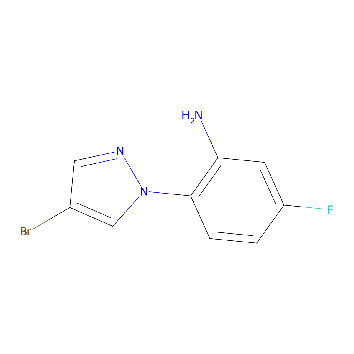 2-(4-bromo-1H-pyrazol-1-yl)-5-fluoroaniline molecular structure, CAS 1171600-71-7