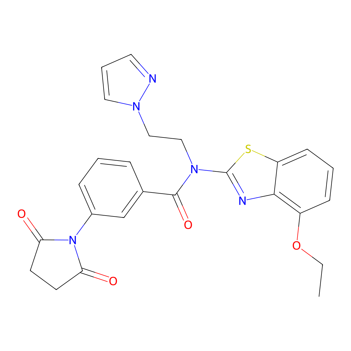 N-(2-(1H-pyrazol-1-yl)ethyl)-3-(2,5-dioxopyrrolidin-1-yl)-N-(4-ethoxybenzo[d]thiazol-2-yl)benzamide molecular structure, CAS 1171601-06-1