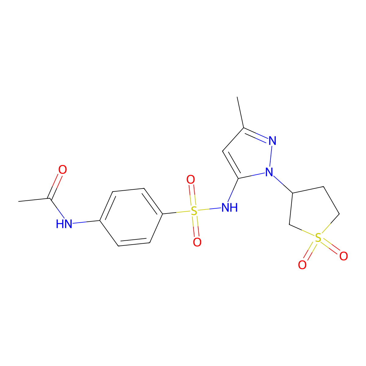N-(4-(N-(1-(1,1-dioxidotetrahydrothiophen-3-yl)-3-methyl-1H-pyrazol-5-yl)sulfamoyl)phenyl)acetamide molecular structure, CAS 1171601-60-7