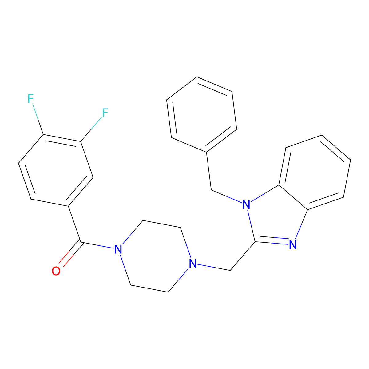 (4-((1-benzyl-1H-benzo[d]imidazol-2-yl)methyl)piperazin-1-yl)(3,4-difluorophenyl)methanone molecular structure, CAS 1171604-01-5