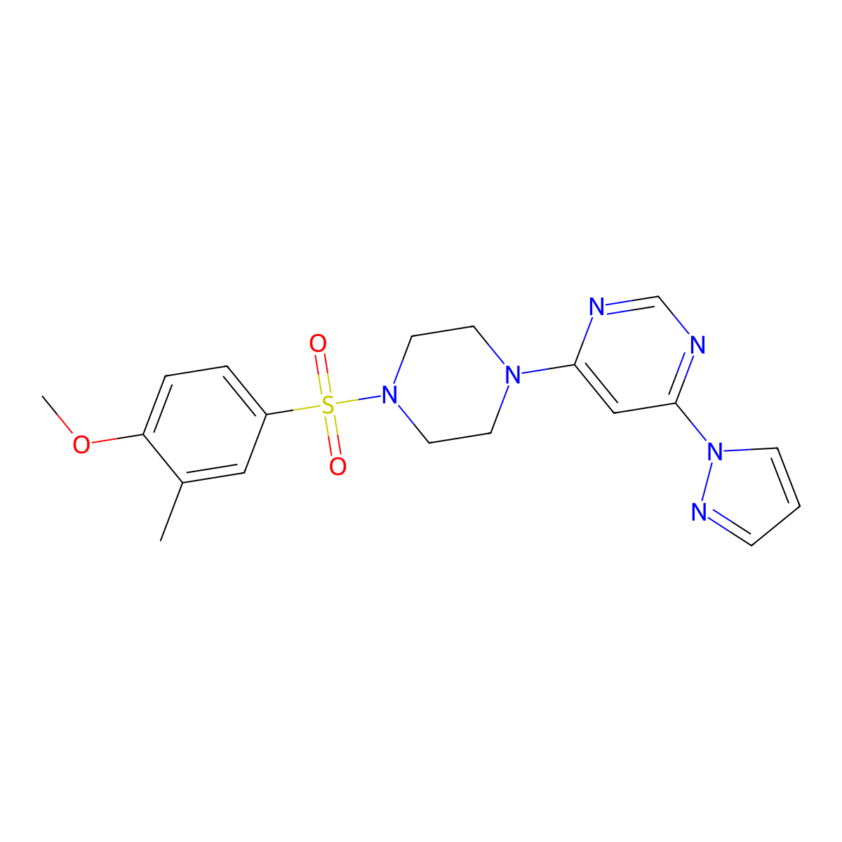 4-(4-((4-methoxy-3-methylphenyl)sulfonyl)piperazin-1-yl)-6-(1H-pyrazol-1-yl)pyrimidine molecular structure, CAS 1171606-36-2