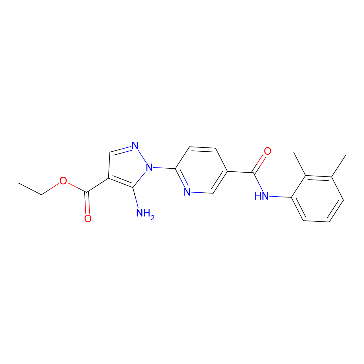 ethyl 5-amino-1-{5-[(2,3-dimethylphenyl)carbamoyl]pyridin-2-yl}-1H-pyrazole-4-carboxylate molecular structure, CAS 1171607-36-5