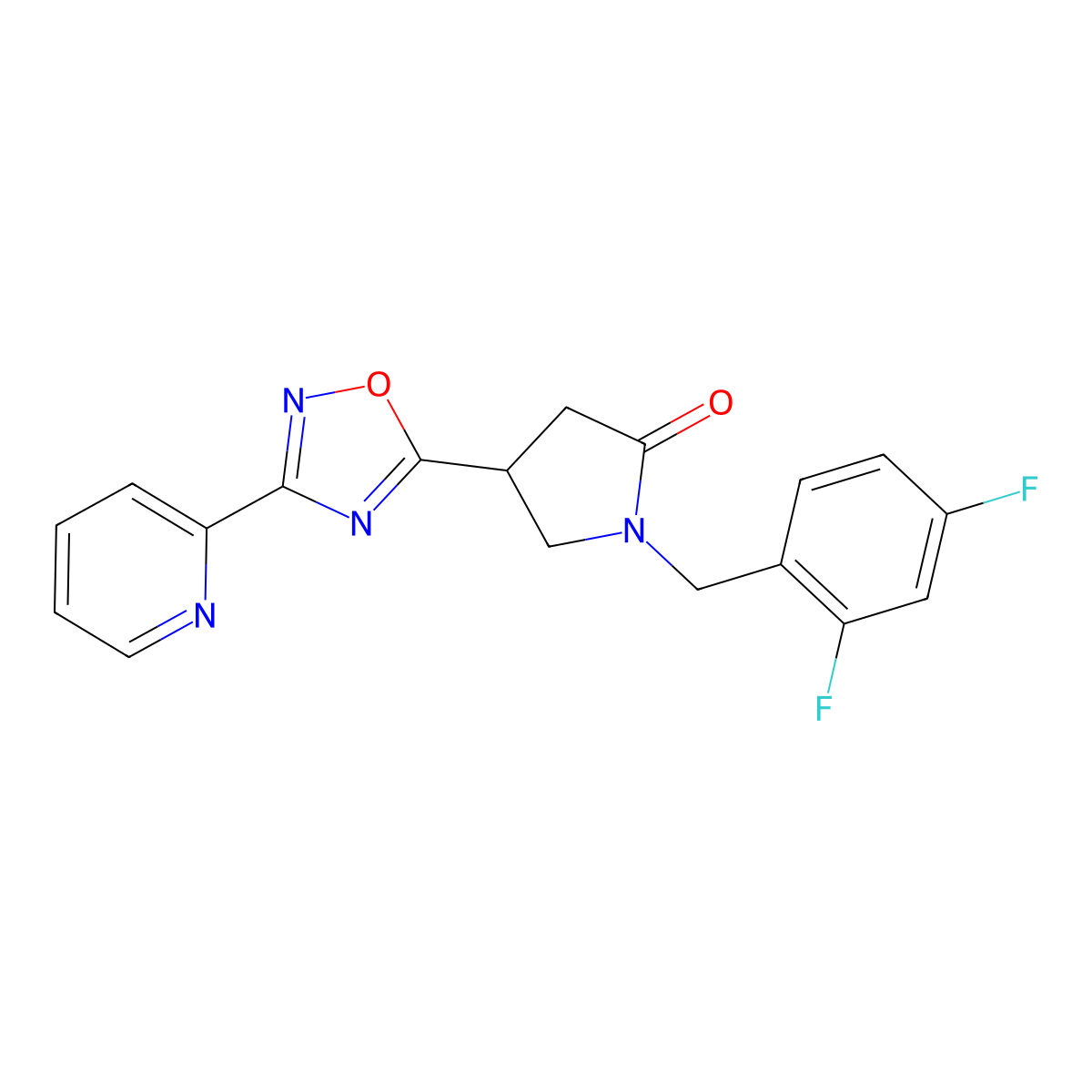 1-[(2,4-Difluorophenyl)methyl]-4-[3-(pyridin-2-yl)-1,2,4-oxadiazol-5-yl]pyrrolidin-2-one molecular structure, CAS 1171607-41-2