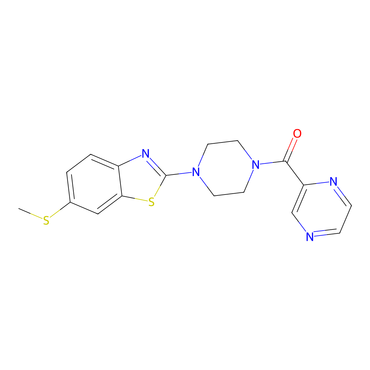 (4-(6-(Methylthio)benzo[d]thiazol-2-yl)piperazin-1-yl)(pyrazin-2-yl)methanone molecular structure, CAS 1171608-43-7
