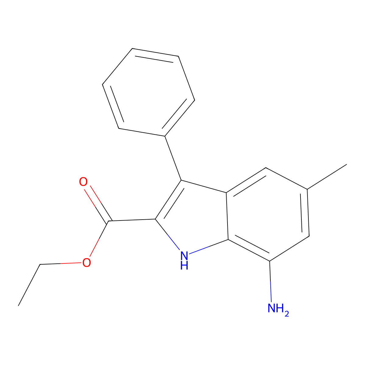 ethyl 7-amino-5-methyl-3-phenyl-1H-indole-2-carboxylate molecular structure, CAS 1171609-85-0