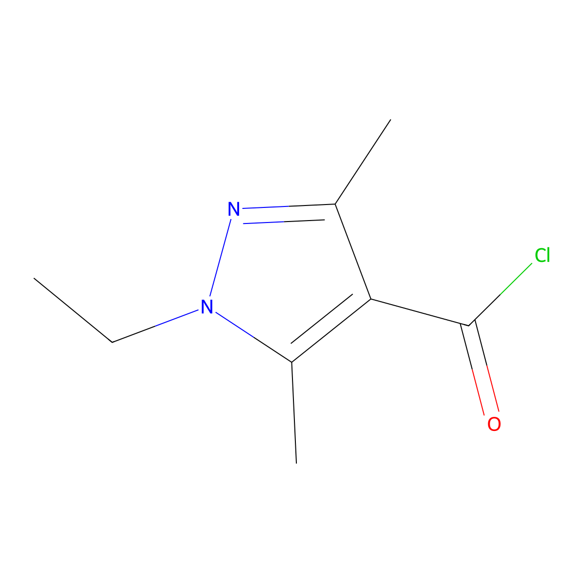 1-ethyl-3,5-dimethyl-1H-pyrazole-4-carbonyl chloride molecular structure, CAS 1171610-58-4