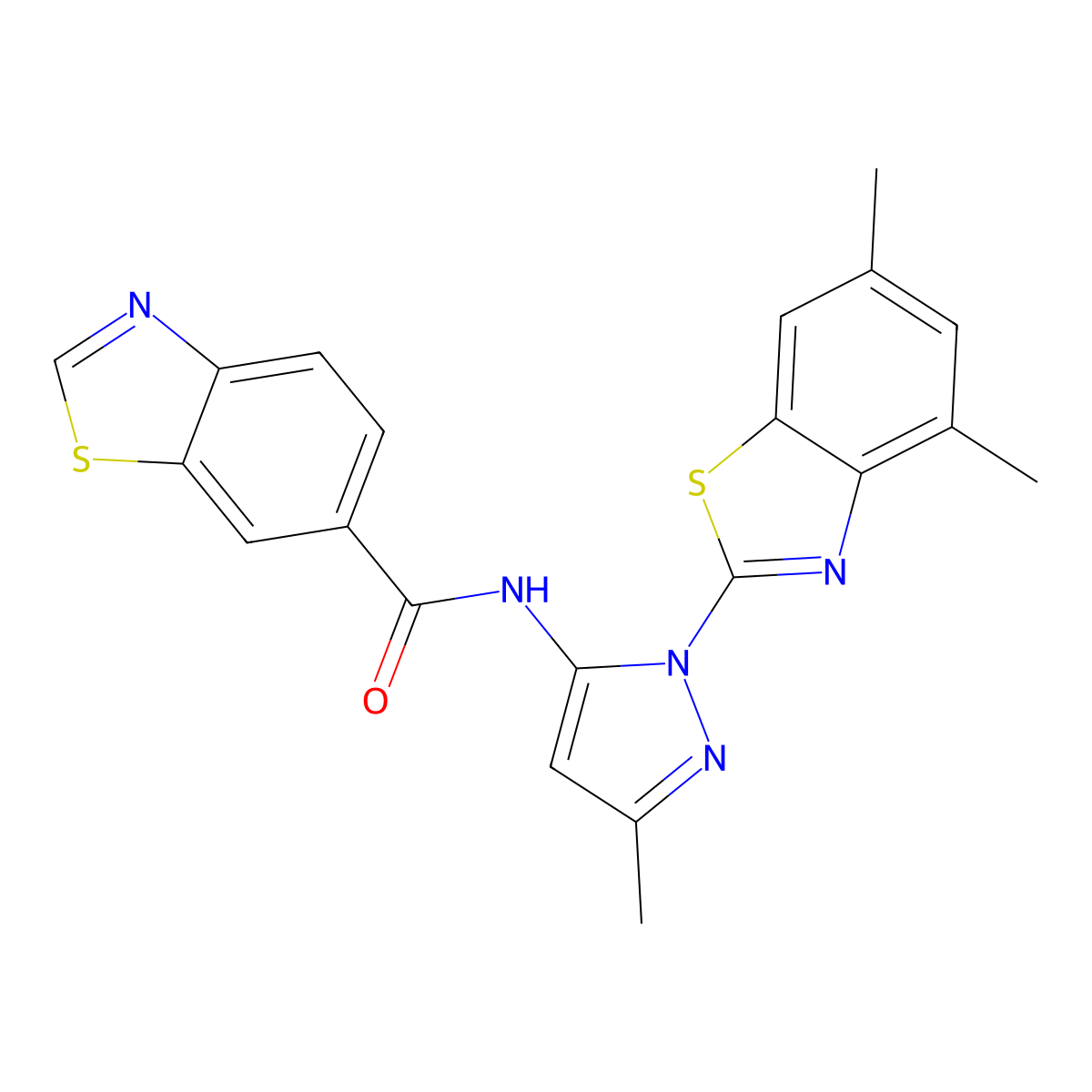 N-(1-(4,6-dimethylbenzo[d]thiazol-2-yl)-3-methyl-1H-pyrazol-5-yl)benzo[d]thiazole-6-carboxamide molecular structure, CAS 1171611-66-7