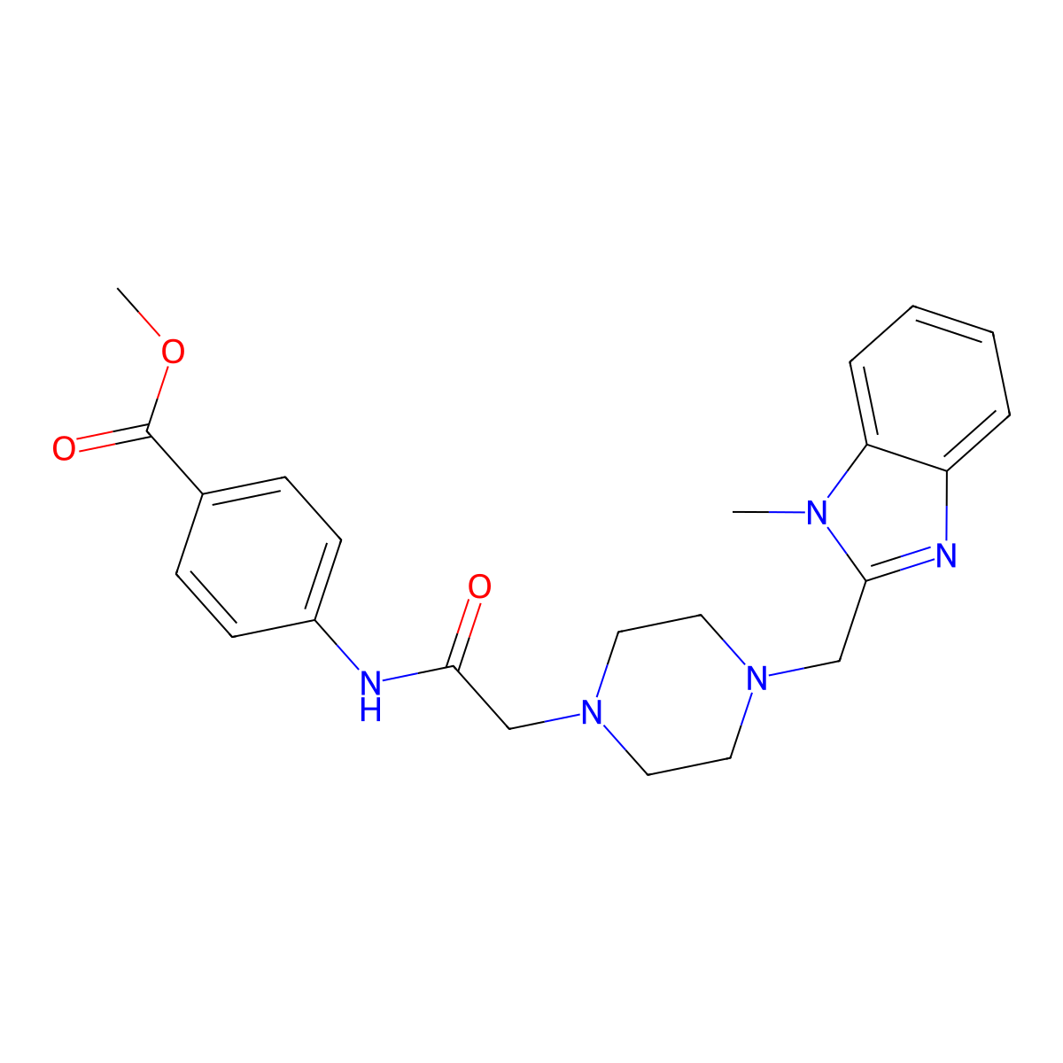 methyl 4-(2-(4-((1-methyl-1H-benzo[d]imidazol-2-yl)methyl)piperazin-1-yl)acetamido)benzoate molecular structure, CAS 1171611-70-3