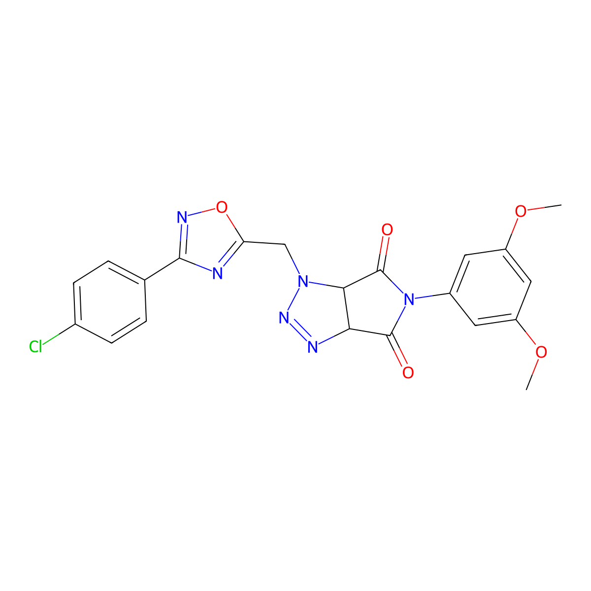 1-{[3-(4-chlorophenyl)-1,2,4-oxadiazol-5-yl]methyl}-5-(3,5-dimethoxyphenyl)-1H,3aH,4H,5H,6H,6aH-pyrrolo[3,4-d][1,2,3]triazole-4,6-dione molecular structure, CAS 1171612-33-1