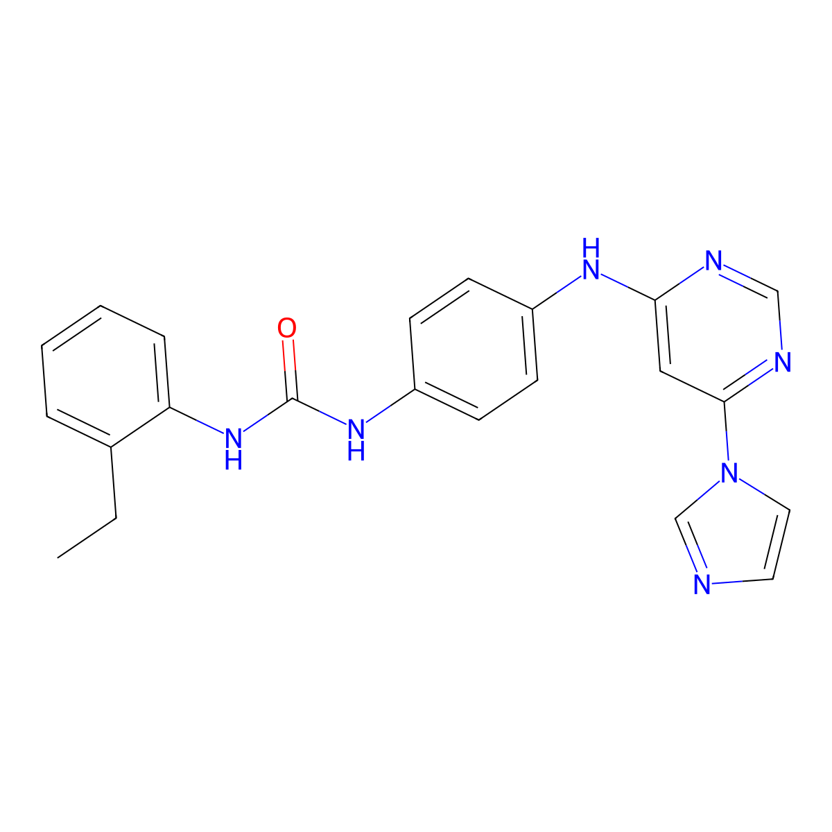1-(4-((6-(1H-imidazol-1-yl)pyrimidin-4-yl)amino)phenyl)-3-(2-ethylphenyl)urea molecular structure, CAS 1171612-54-6