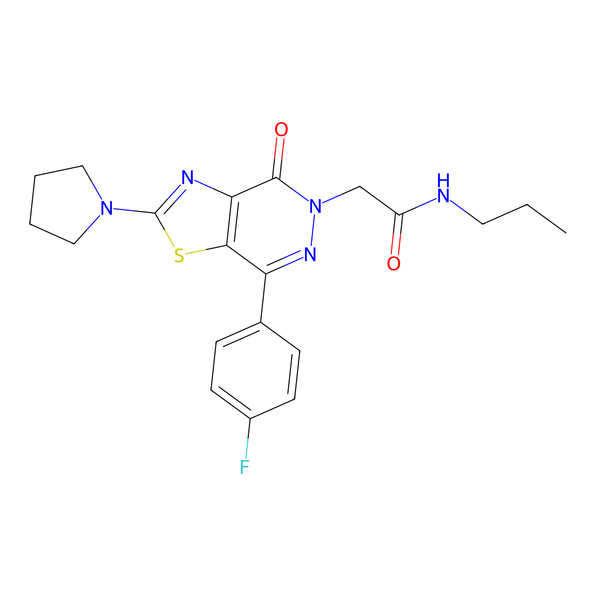 2-(7-(4-fluorophenyl)-4-oxo-2-(pyrrolidin-1-yl)thiazolo[4,5-d]pyridazin-5(4H)-yl)-N-propylacetamide molecular structure, CAS 1171612-56-8