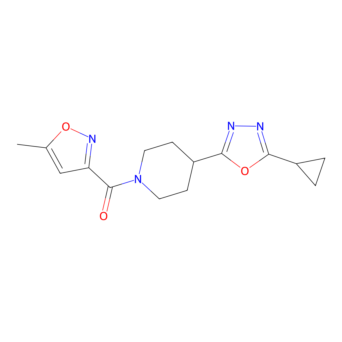 (4-(5-Cyclopropyl-1,3,4-oxadiazol-2-yl)piperidin-1-yl)(5-methylisoxazol-3-yl)methanone molecular structure, CAS 1171613-29-8