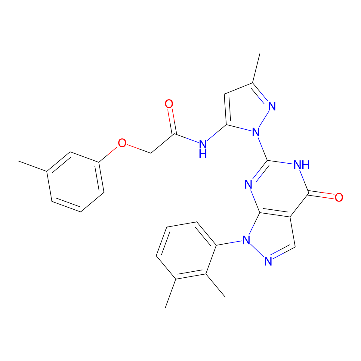 N-(1-(1-(2,3-dimethylphenyl)-4-oxo-4,5-dihydro-1H-pyrazolo[3,4-d]pyrimidin-6-yl)-3-methyl-1H-pyrazol-5-yl)-2-(m-tolyloxy)acetamide molecular structure, CAS 1171613-76-5