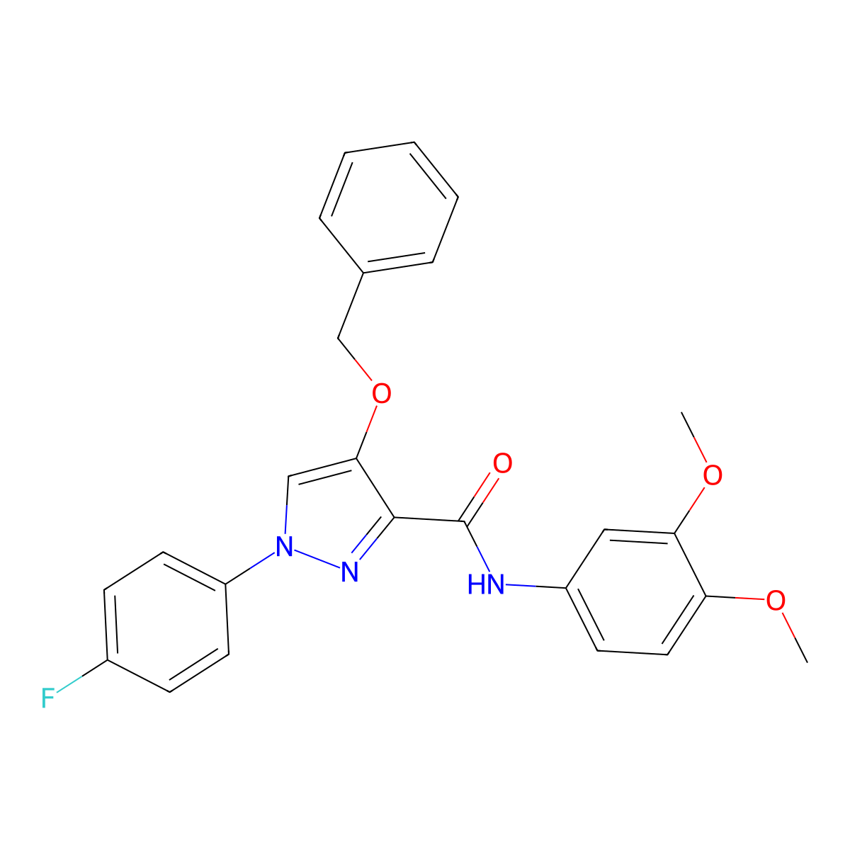 4-(benzyloxy)-N-(3,4-dimethoxyphenyl)-1-(4-fluorophenyl)-1H-pyrazole-3-carboxamide molecular structure, CAS 1171616-88-8