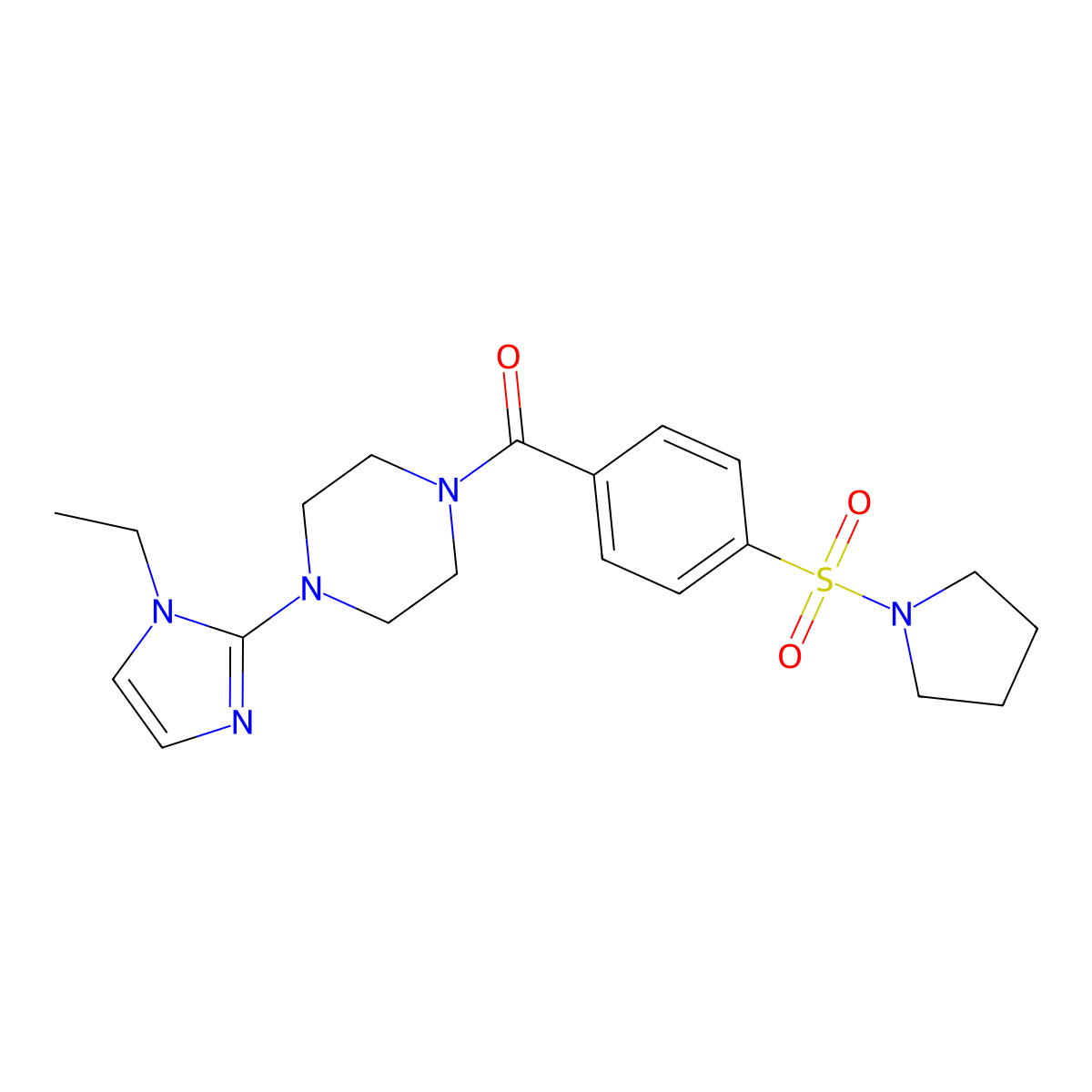 (4-(1-Ethyl-1H-imidazol-2-yl)piperazin-1-yl)(4-(pyrrolidin-1-ylsulfonyl)phenyl)methanone molecular structure, CAS 1171618-08-8
