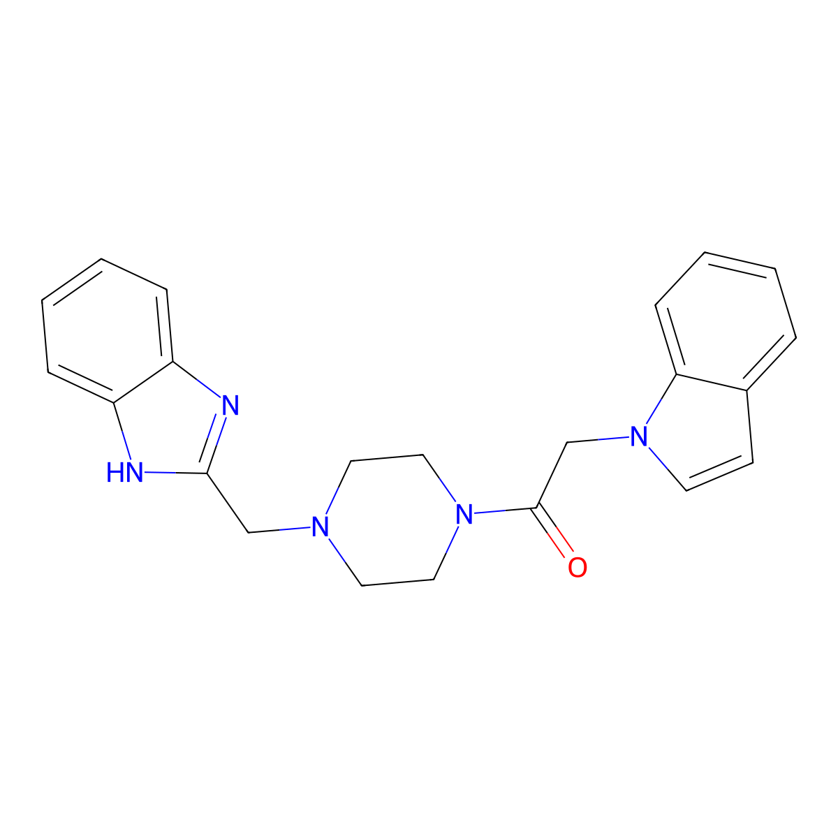 1-(4-((1H-benzo[d]imidazol-2-yl)methyl)piperazin-1-yl)-2-(1H-indol-1-yl)ethanone molecular structure, CAS 1171618-83-9