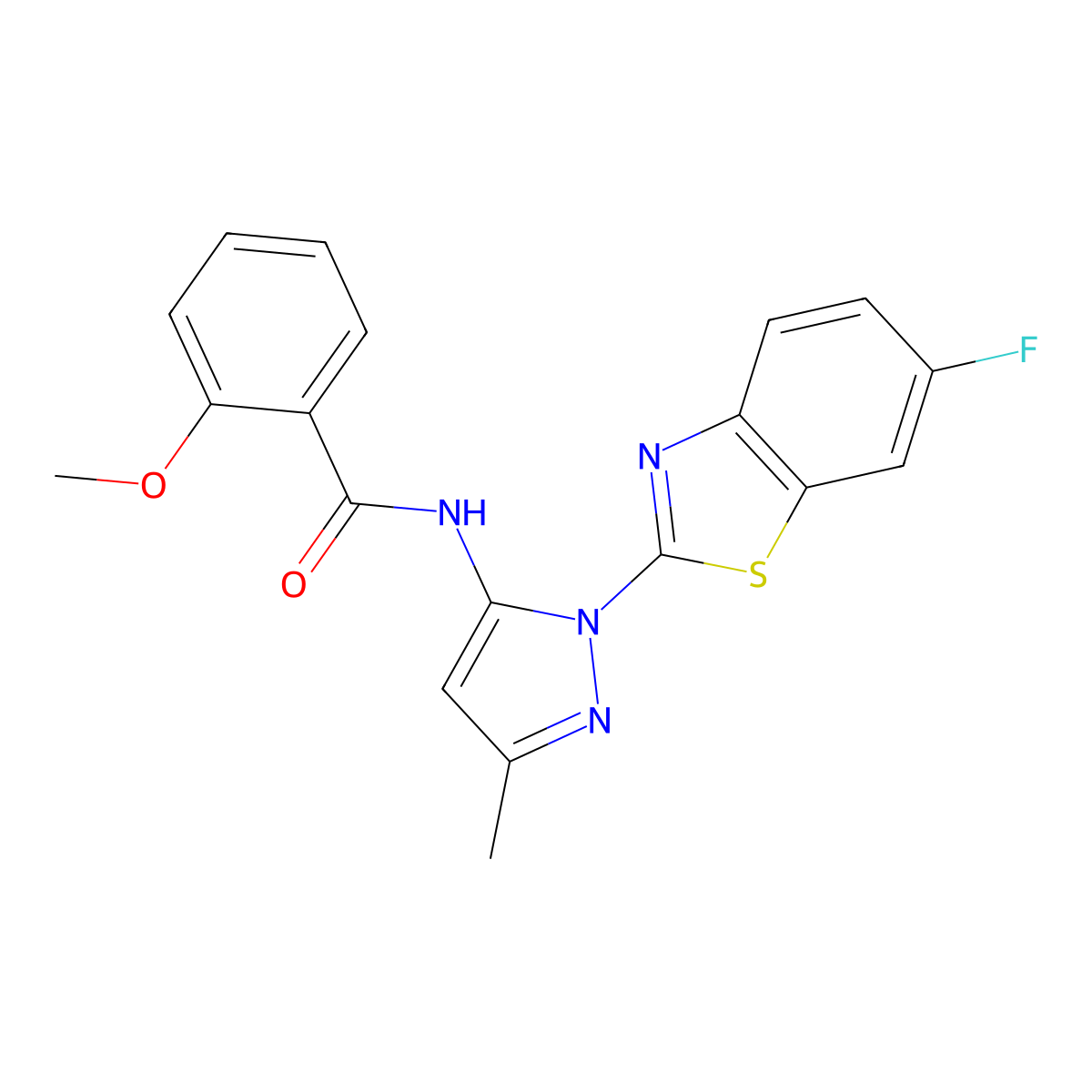 N-[1-(6-fluoro-1,3-benzothiazol-2-yl)-3-methyl-1H-pyrazol-5-yl]-2-methoxybenzamide molecular structure, CAS 1171621-94-5