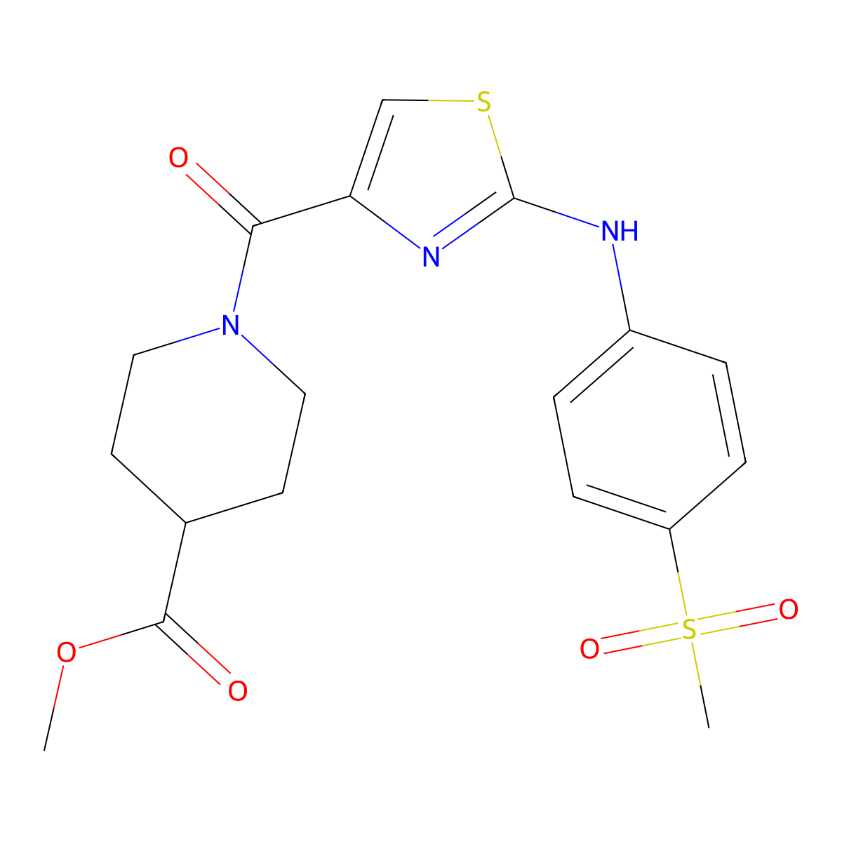 Methyl 1-(2-((4-(methylsulfonyl)phenyl)amino)thiazole-4-carbonyl)piperidine-4-carboxylate molecular structure, CAS 1171623-10-1