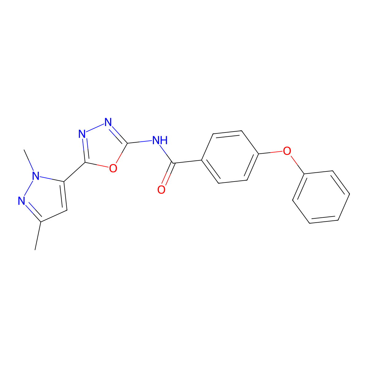 N-[5-(1,3-dimethyl-1H-pyrazol-5-yl)-1,3,4-oxadiazol-2-yl]-4-phenoxybenzamide molecular structure, CAS 1171623-19-0
