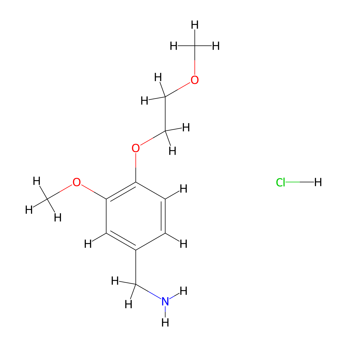 [3-Methoxy-4-(2-methoxyethoxy)phenyl]methanamine hydrochloride molecular structure, CAS 1171624-38-6