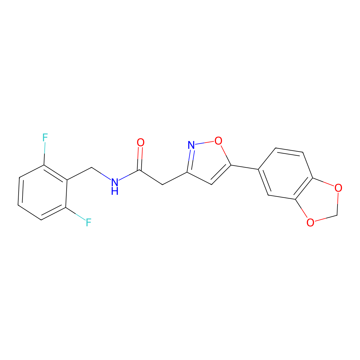 2-(5-(benzo[d][1,3]dioxol-5-yl)isoxazol-3-yl)-N-(2,6-difluorobenzyl)acetamide molecular structure, CAS 1171624-91-1