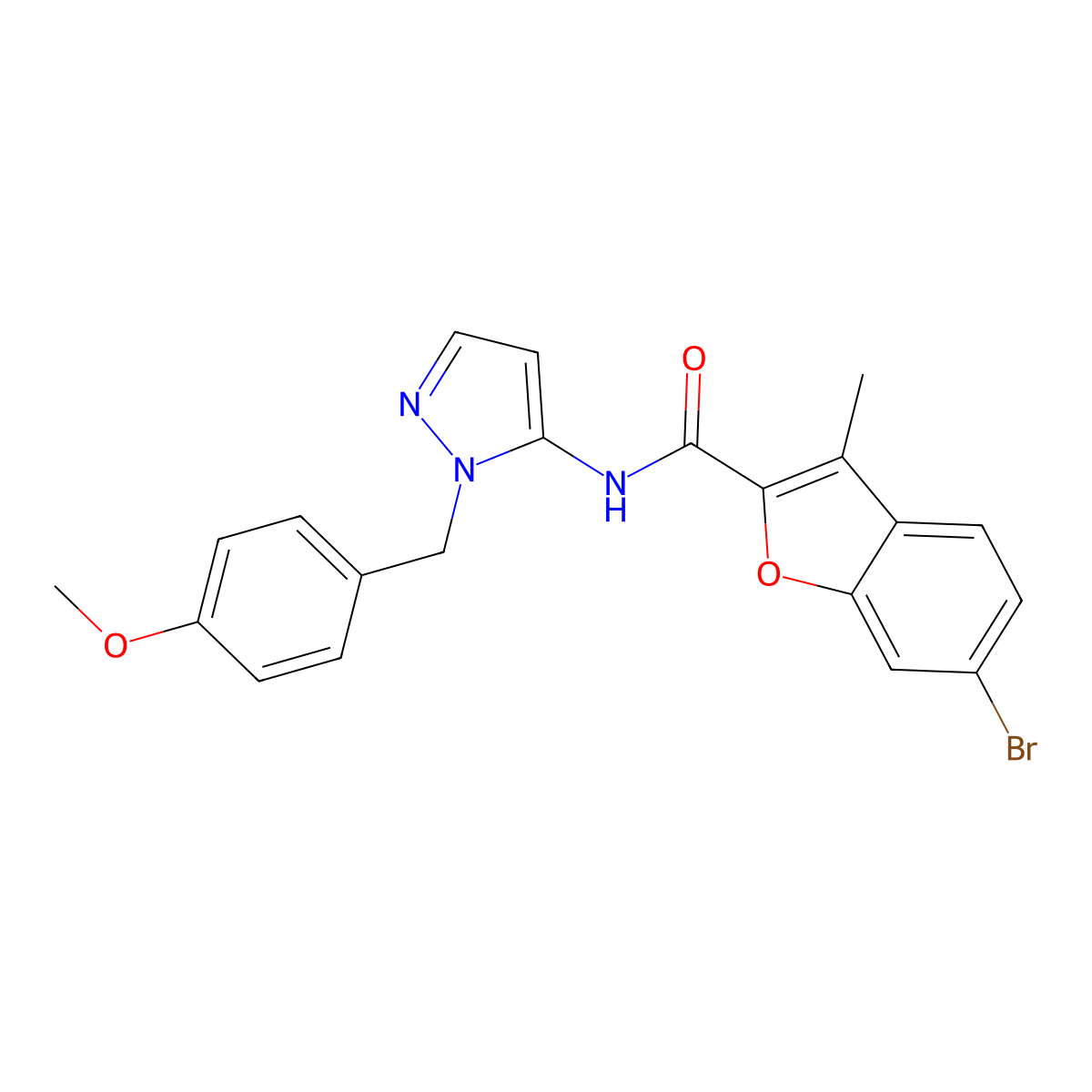 6-bromo-N-[1-(4-methoxybenzyl)-1H-pyrazol-5-yl]-3-methyl-1-benzofuran-2-carboxamide molecular structure, CAS 1171626-27-9