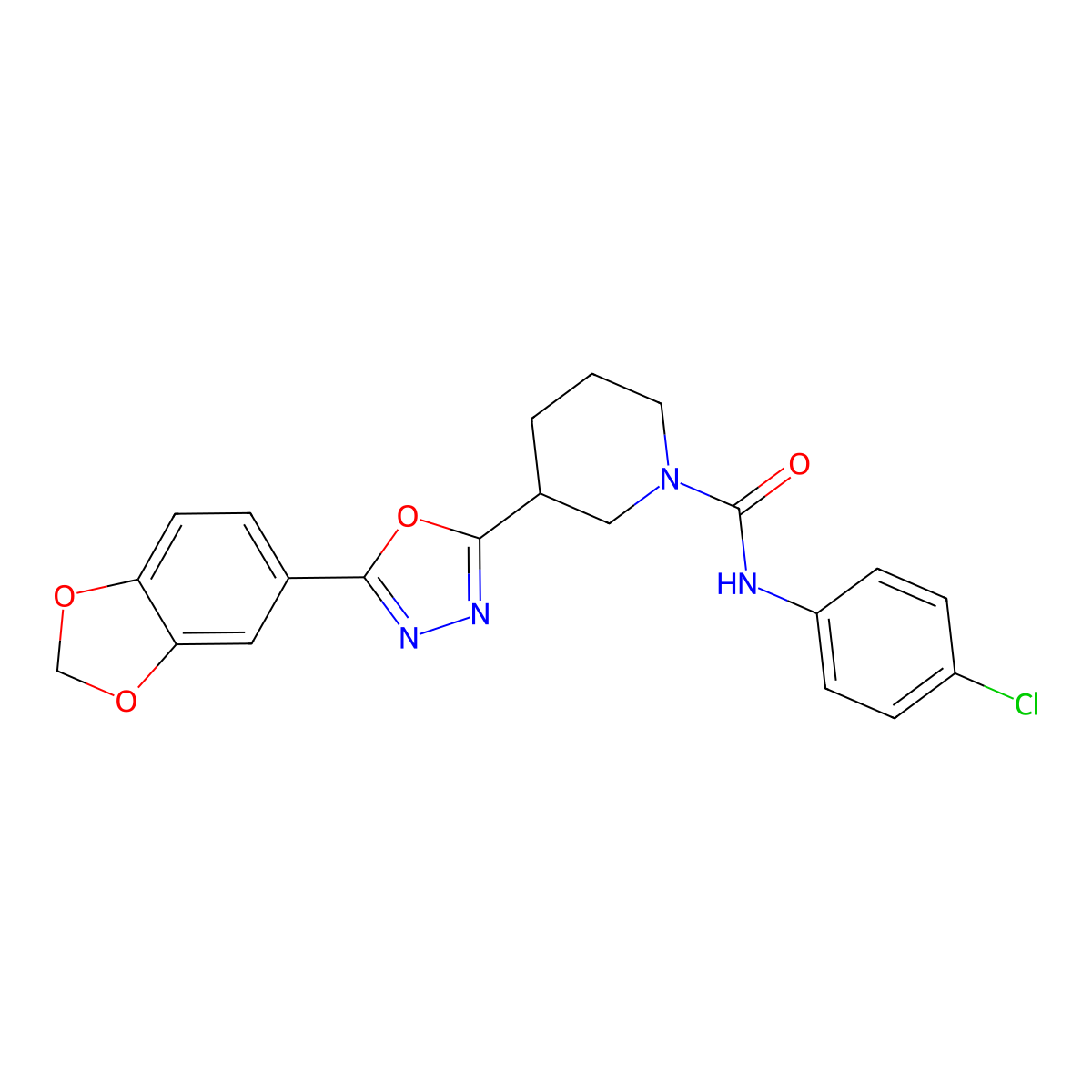 3-(5-(benzo[d][1,3]dioxol-5-yl)-1,3,4-oxadiazol-2-yl)-N-(4-chlorophenyl)piperidine-1-carboxamide molecular structure, CAS 1171626-48-4