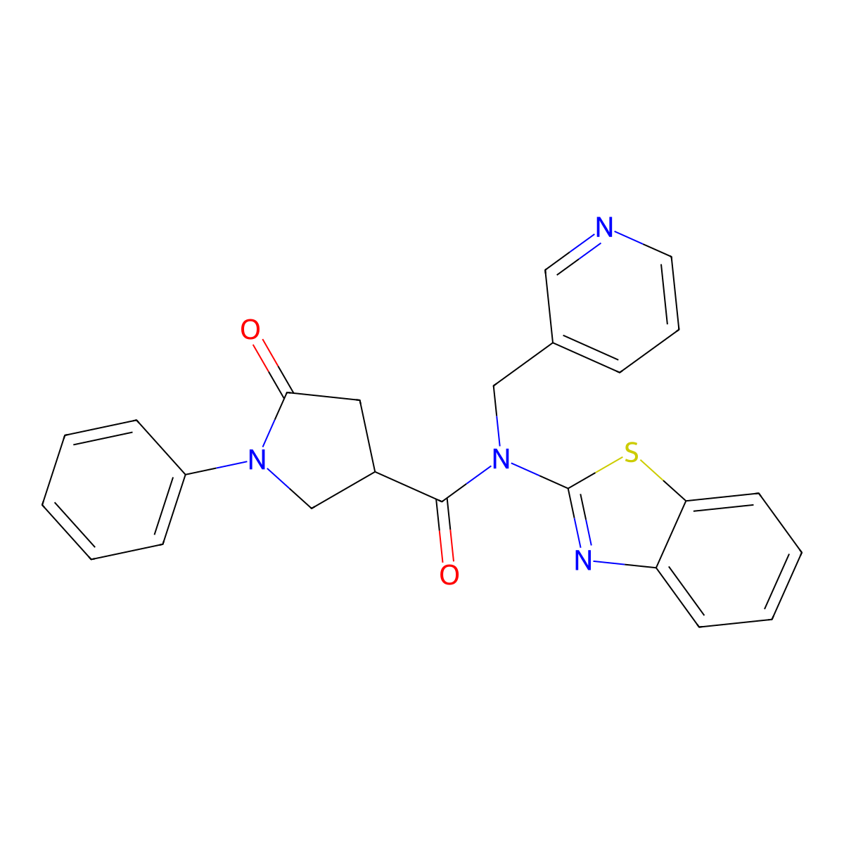 N-(benzo[d]thiazol-2-yl)-5-oxo-1-phenyl-N-(pyridin-3-ylmethyl)pyrrolidine-3-carboxamide molecular structure, CAS 1171627-42-1