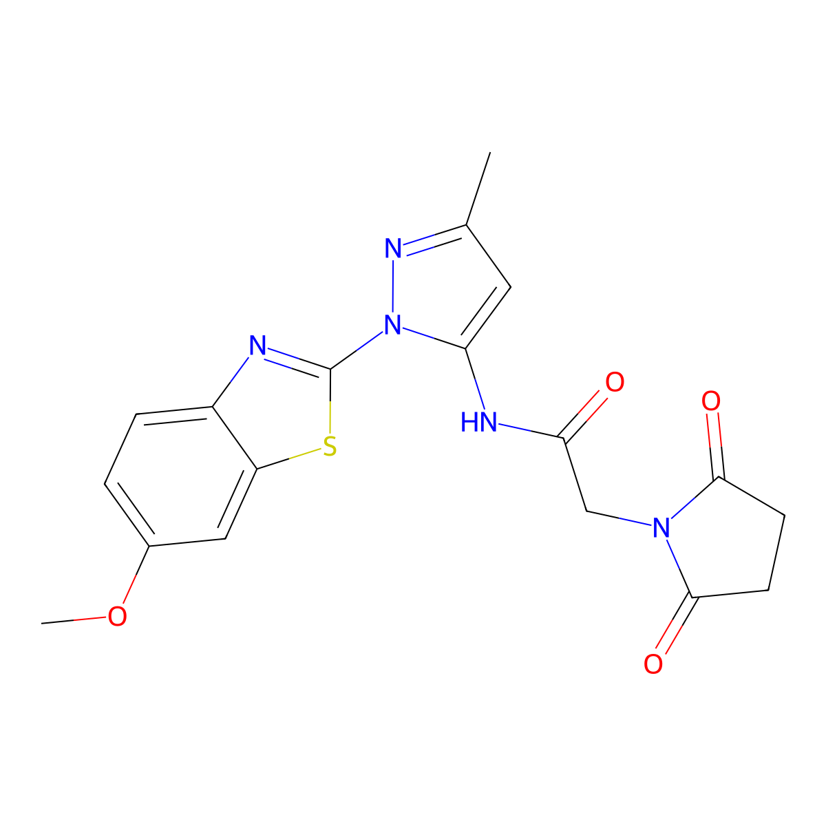 2-(2,5-dioxopyrrolidin-1-yl)-N-(1-(6-methoxybenzo[d]thiazol-2-yl)-3-methyl-1H-pyrazol-5-yl)acetamide molecular structure, CAS 1171627-67-0