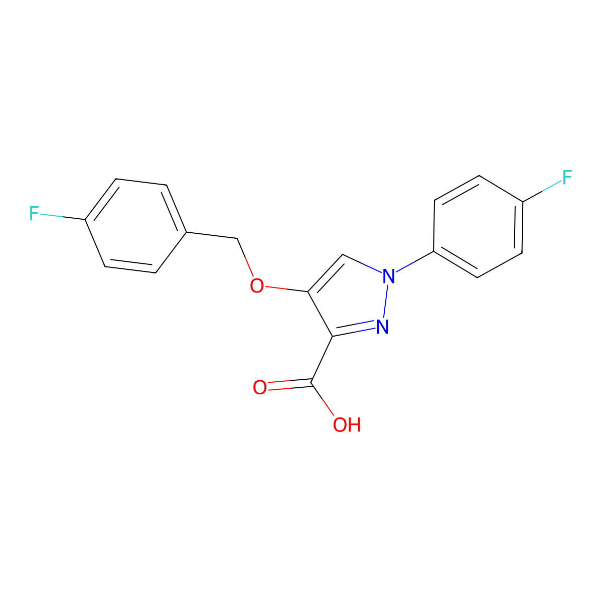 1-(4-Fluorophenyl)-4-[(4-fluorophenyl)methoxy]pyrazole-3-carboxylic acid molecular structure, CAS 1171627-79-4