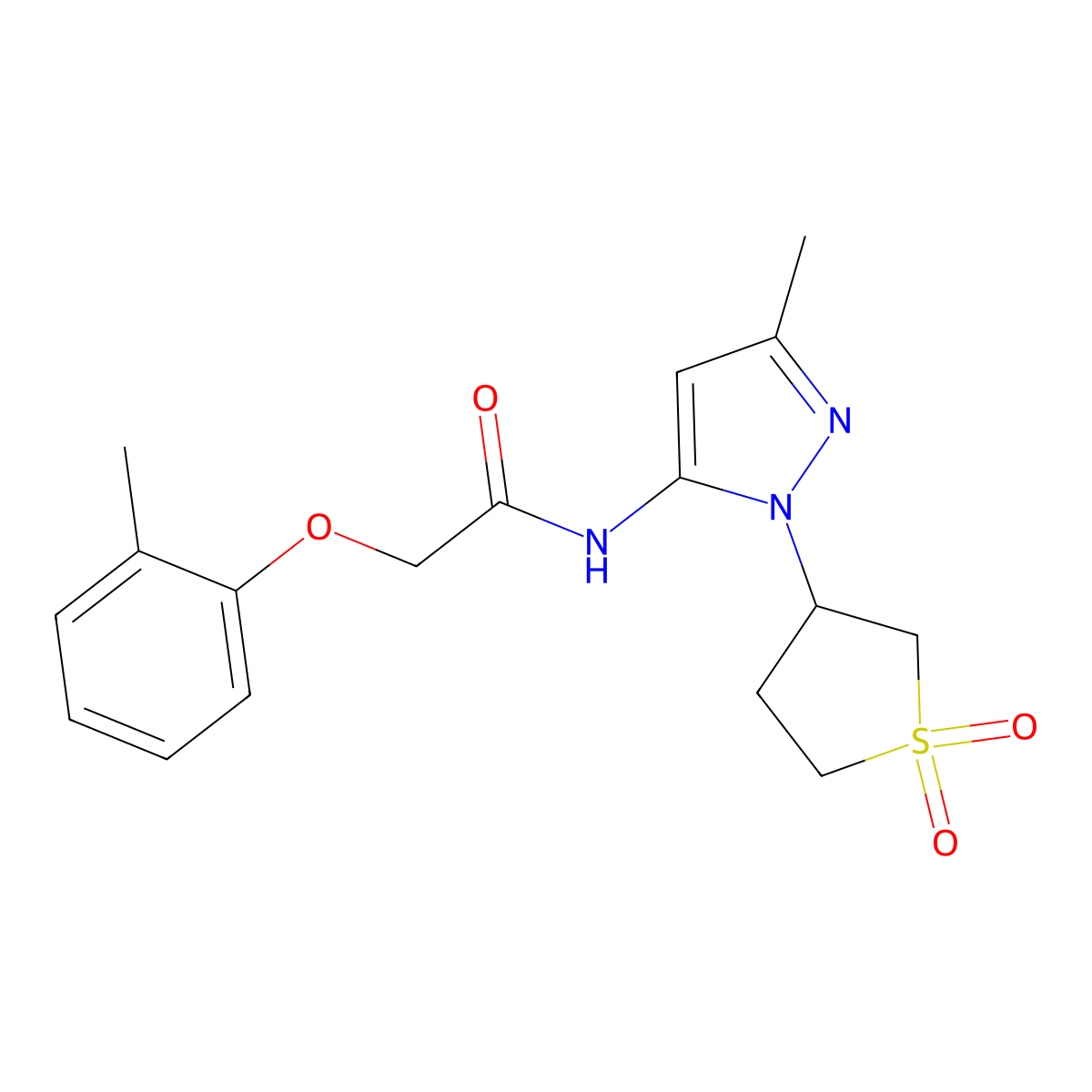 N-(1-(1,1-dioxidotetrahydrothiophen-3-yl)-3-methyl-1H-pyrazol-5-yl)-2-(o-tolyloxy)acetamide molecular structure, CAS 1171628-26-4