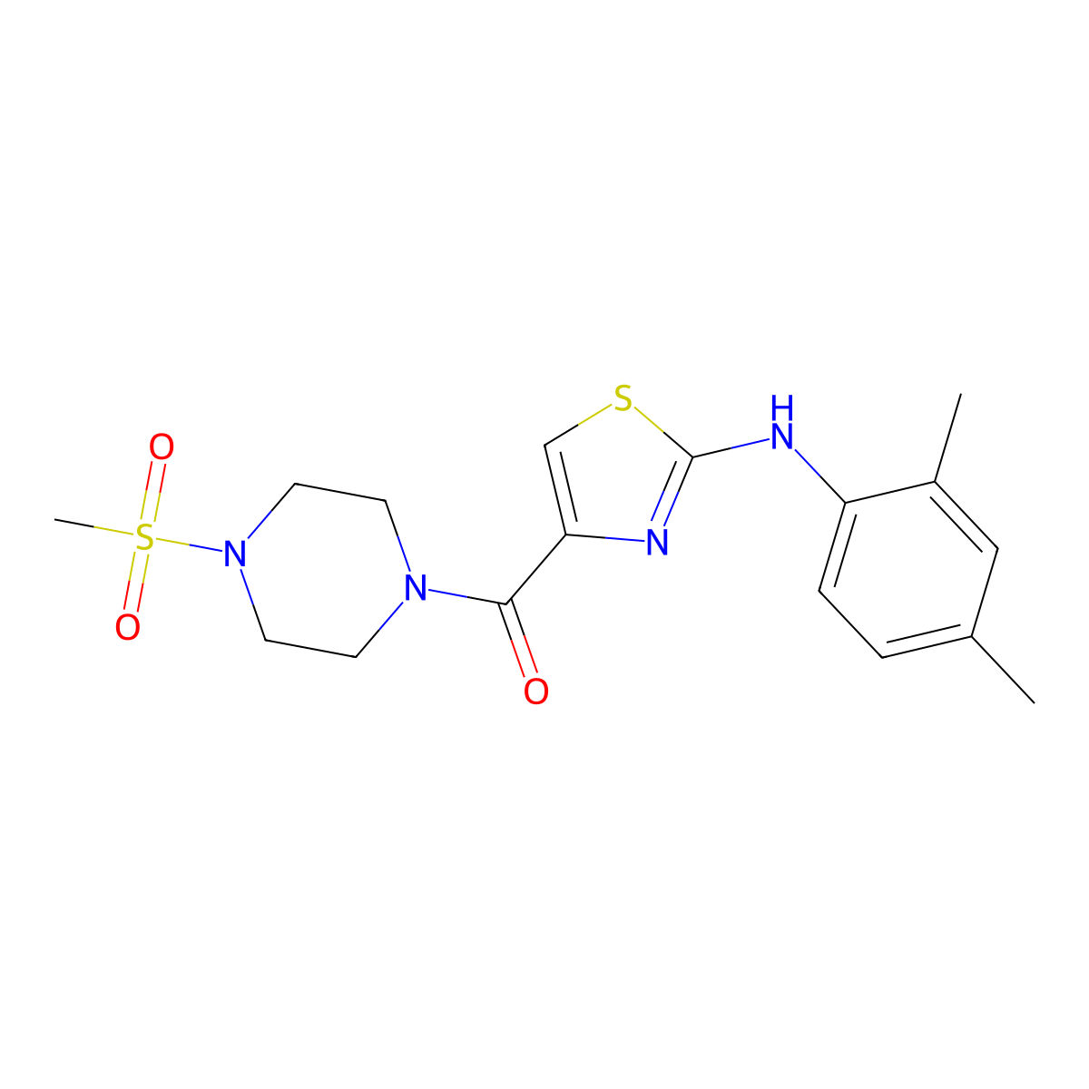 (2-((2,4-Dimethylphenyl)amino)thiazol-4-yl)(4-(methylsulfonyl)piperazin-1-yl)methanone molecular structure, CAS 1171630-00-4