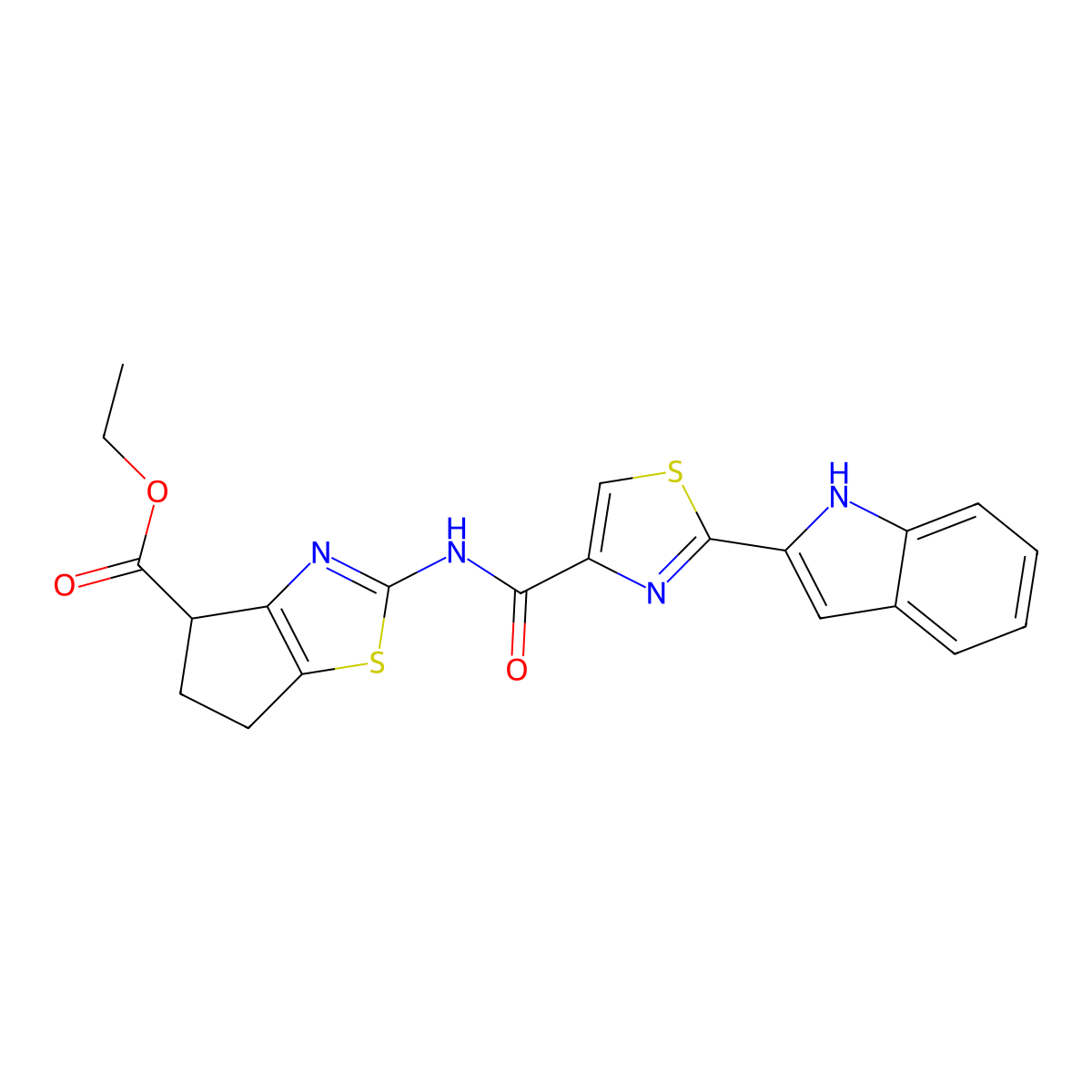 ethyl 2-(2-(1H-indol-2-yl)thiazole-4-carboxamido)-5,6-dihydro-4H-cyclopenta[d]thiazole-4-carboxylate molecular structure, CAS 1171630-02-6