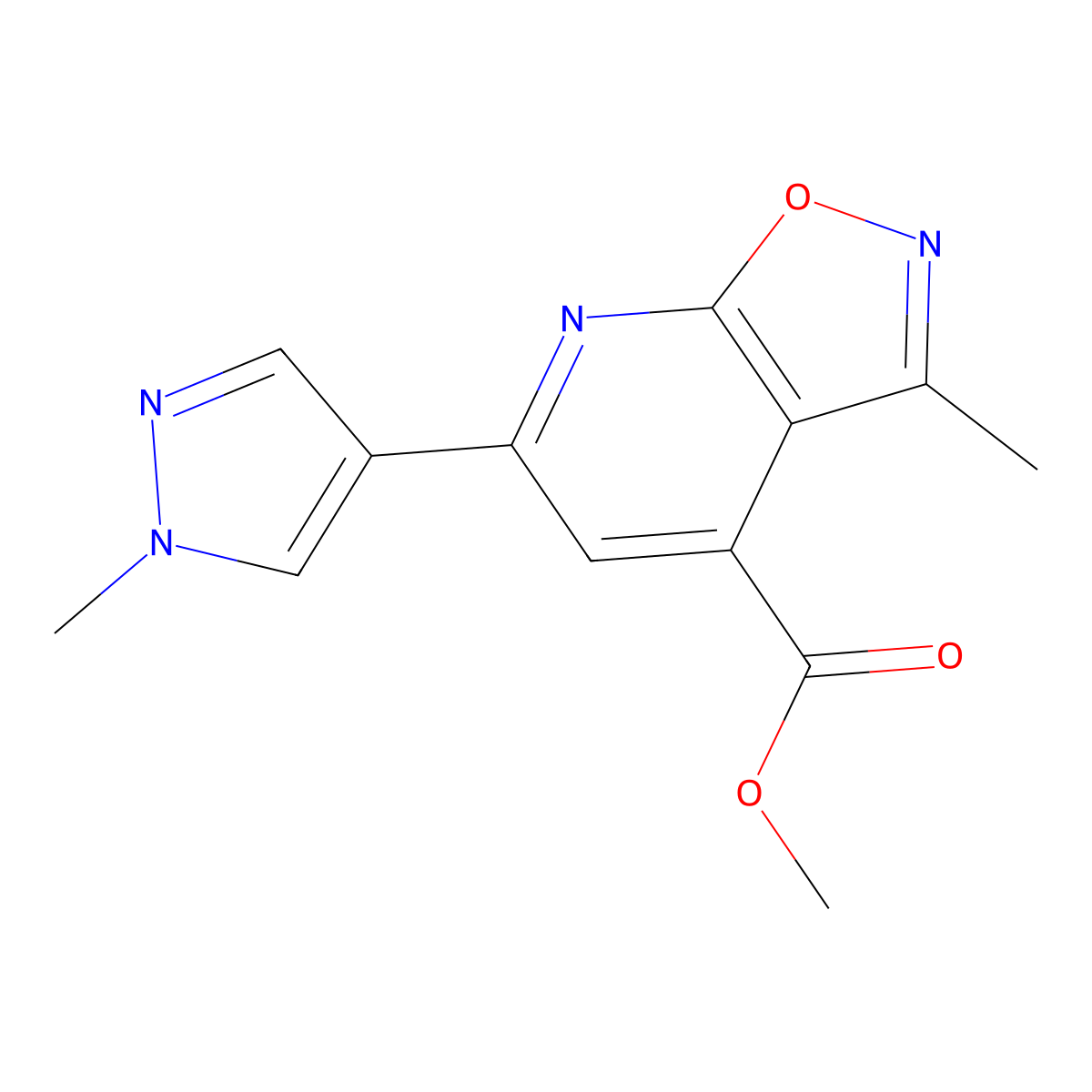 Methyl 3-methyl-6-(1-methyl-1H-pyrazol-4-yl)isoxazolo[5,4-b]pyridine-4-carboxylate molecular structure, CAS 1171630-93-5