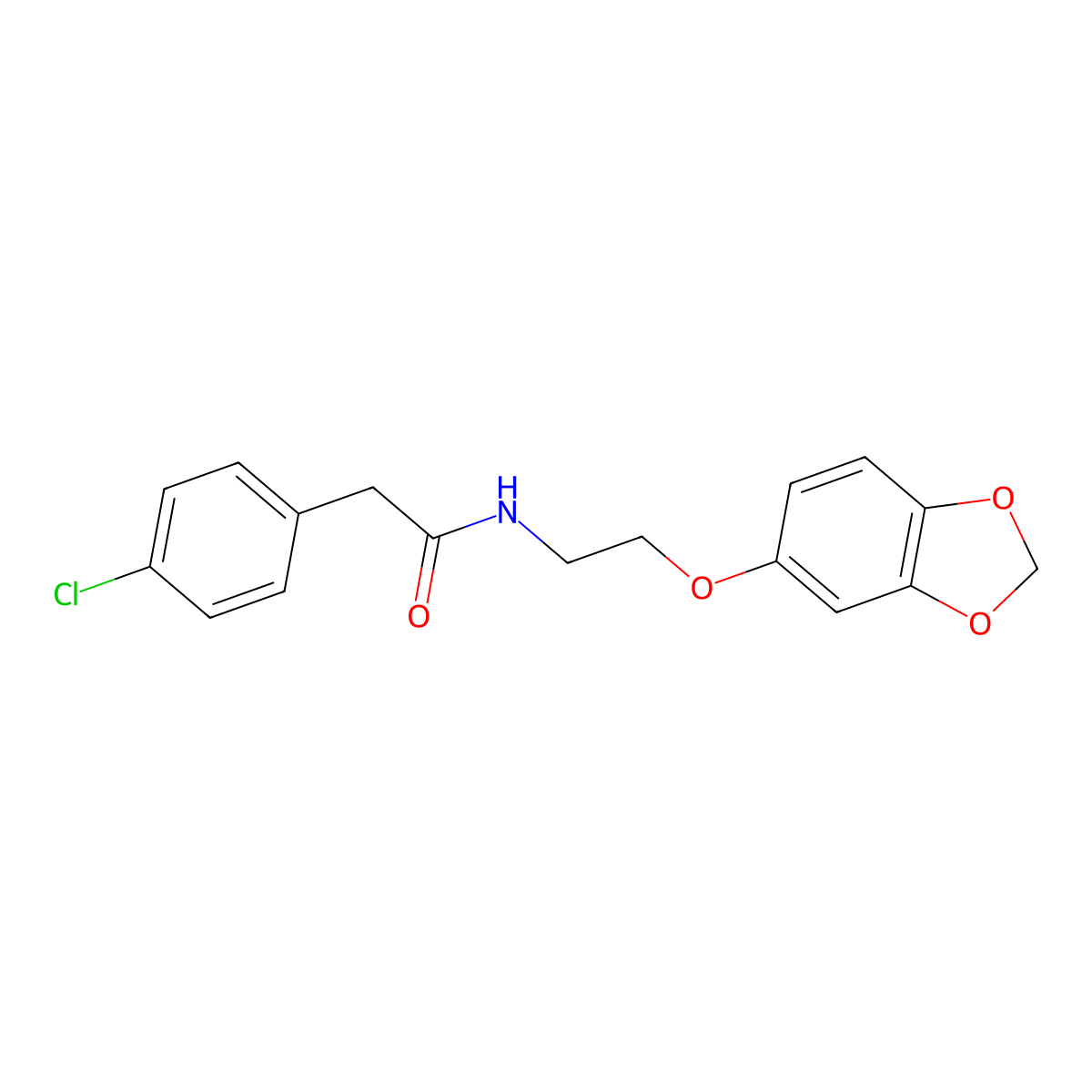 N-(2-(benzo[d][1,3]dioxol-5-yloxy)ethyl)-2-(4-chlorophenyl)acetamide molecular structure, CAS 1171631-50-7