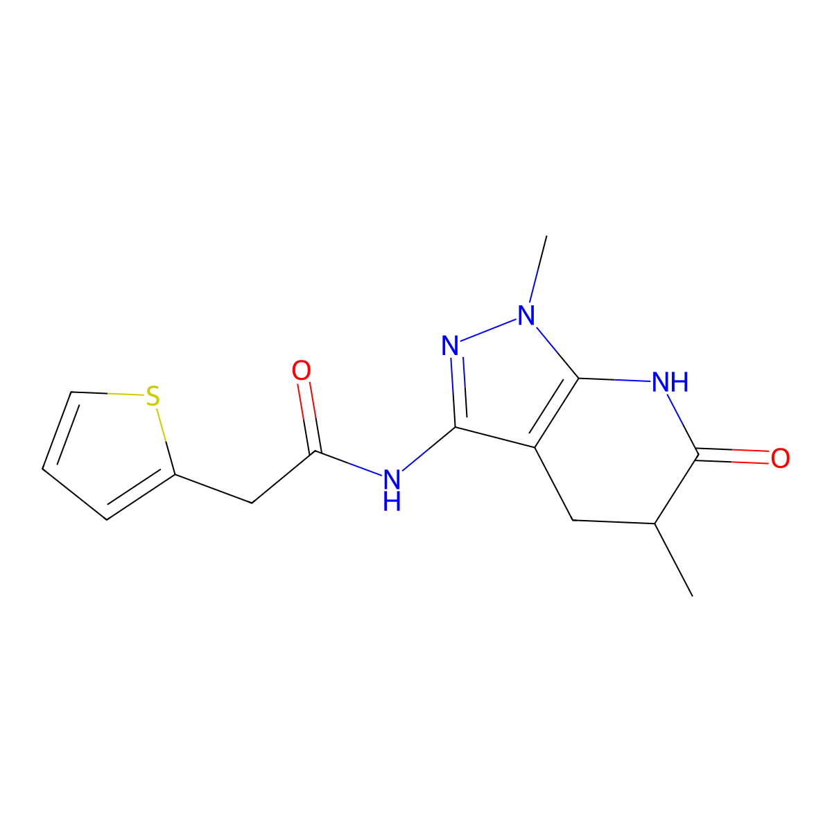 N-(1,5-dimethyl-6-oxo-4,5,6,7-tetrahydro-1H-pyrazolo[3,4-b]pyridin-3-yl)-2-(thiophen-2-yl)acetamide molecular structure, CAS 1171631-97-2