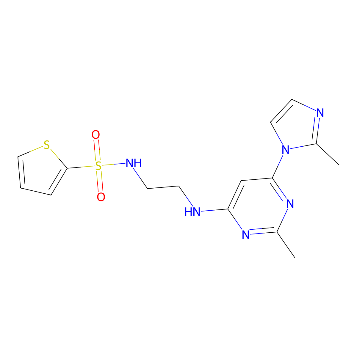 N-(2-((2-methyl-6-(2-methyl-1H-imidazol-1-yl)pyrimidin-4-yl)amino)ethyl)thiophene-2-sulfonamide molecular structure, CAS 1171632-57-7