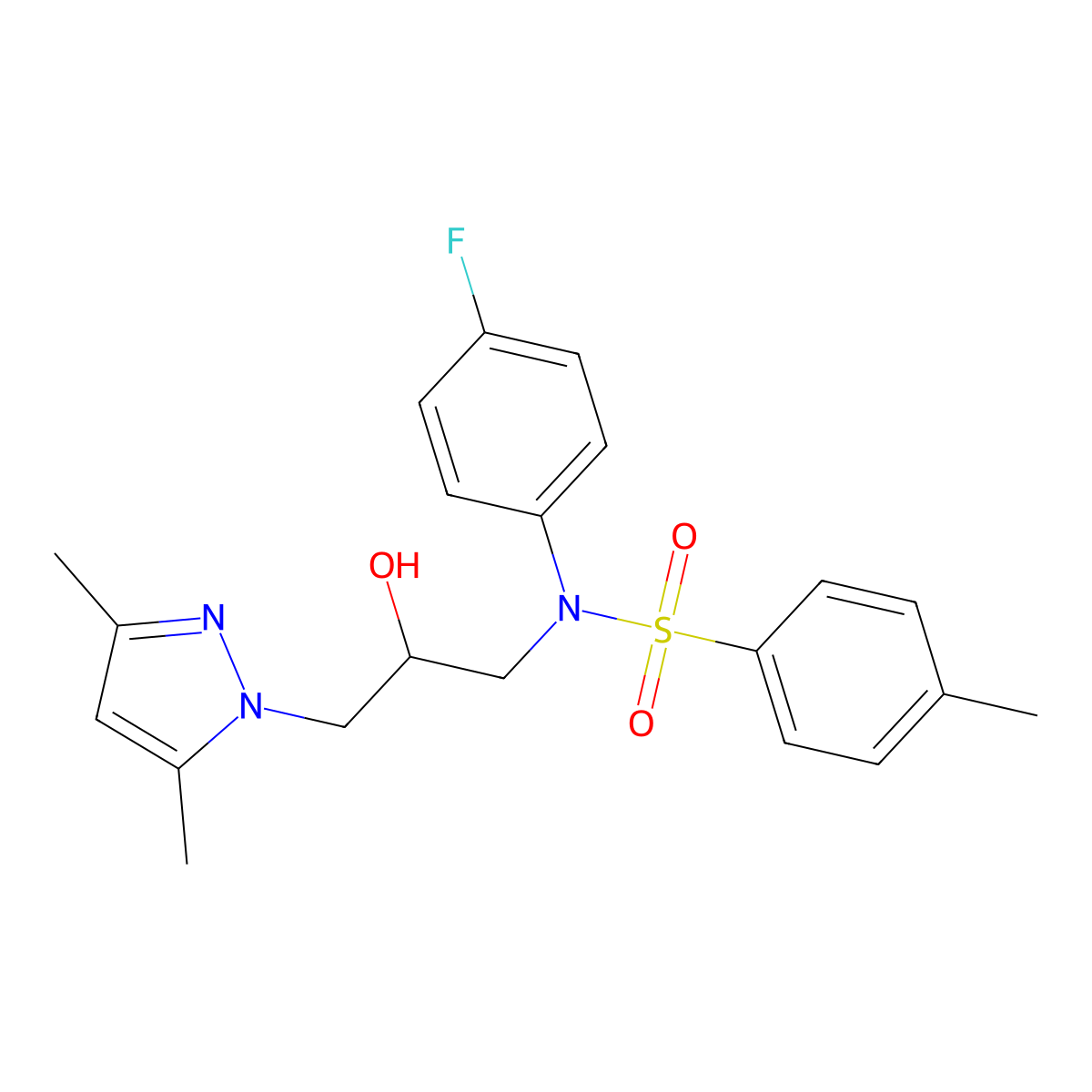 N-(3-(3,5-dimethyl-1H-pyrazol-1-yl)-2-hydroxypropyl)-N-(4-fluorophenyl)-4-methylbenzenesulfonamide molecular structure, CAS 1171634-51-7