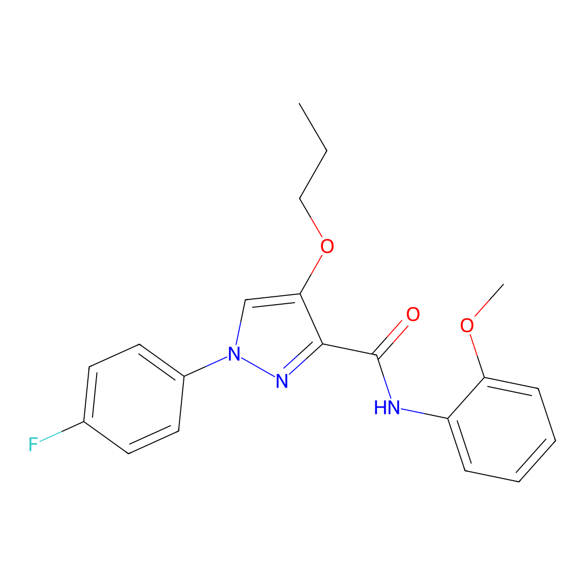 1-(4-fluorophenyl)-N-(2-methoxyphenyl)-4-propoxy-1H-pyrazole-3-carboxamide molecular structure, CAS 1171636-63-7