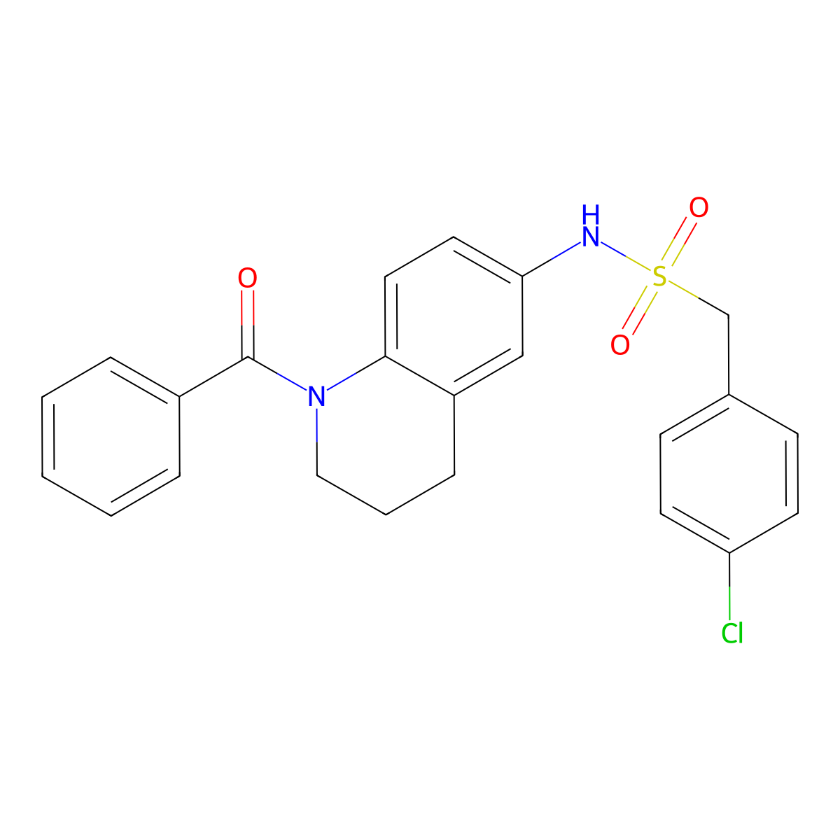 N-(1-benzoyl-1,2,3,4-tetrahydroquinolin-6-yl)-1-(4-chlorophenyl)methanesulfonamide molecular structure, CAS 1171637-28-7