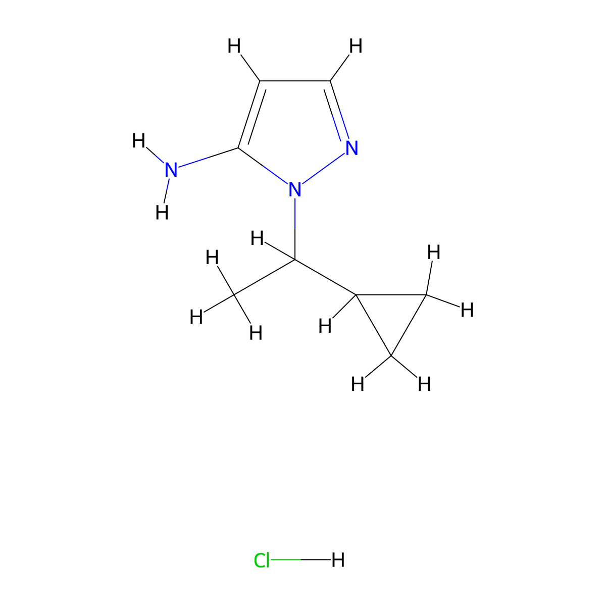 1-(1-cyclopropylethyl)-1H-pyrazol-5-amine hydrochloride molecular structure, CAS 1171637-58-3