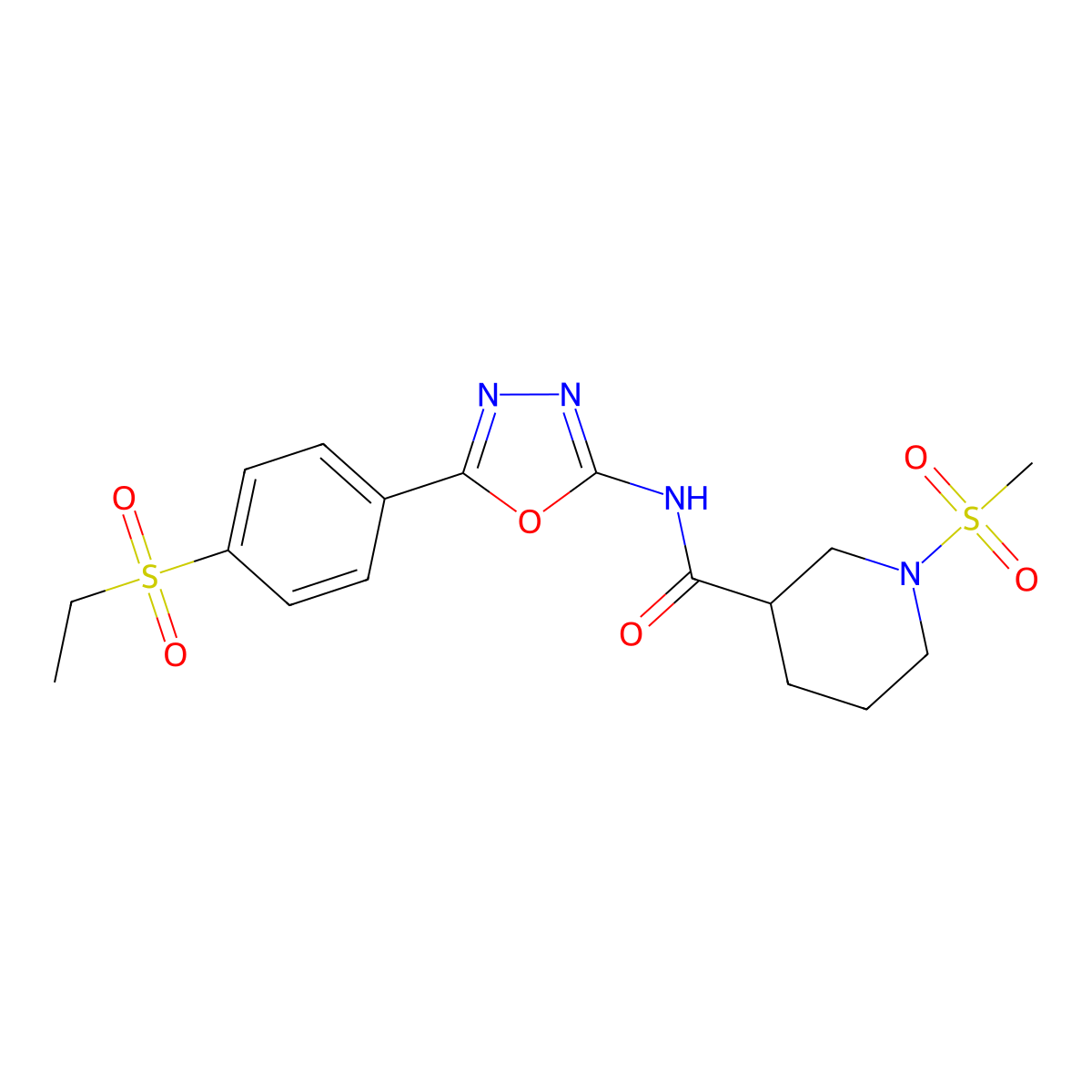 N-(5-(4-(ethylsulfonyl)phenyl)-1,3,4-oxadiazol-2-yl)-1-(methylsulfonyl)piperidine-3-carboxamide molecular structure, CAS 1171638-27-9