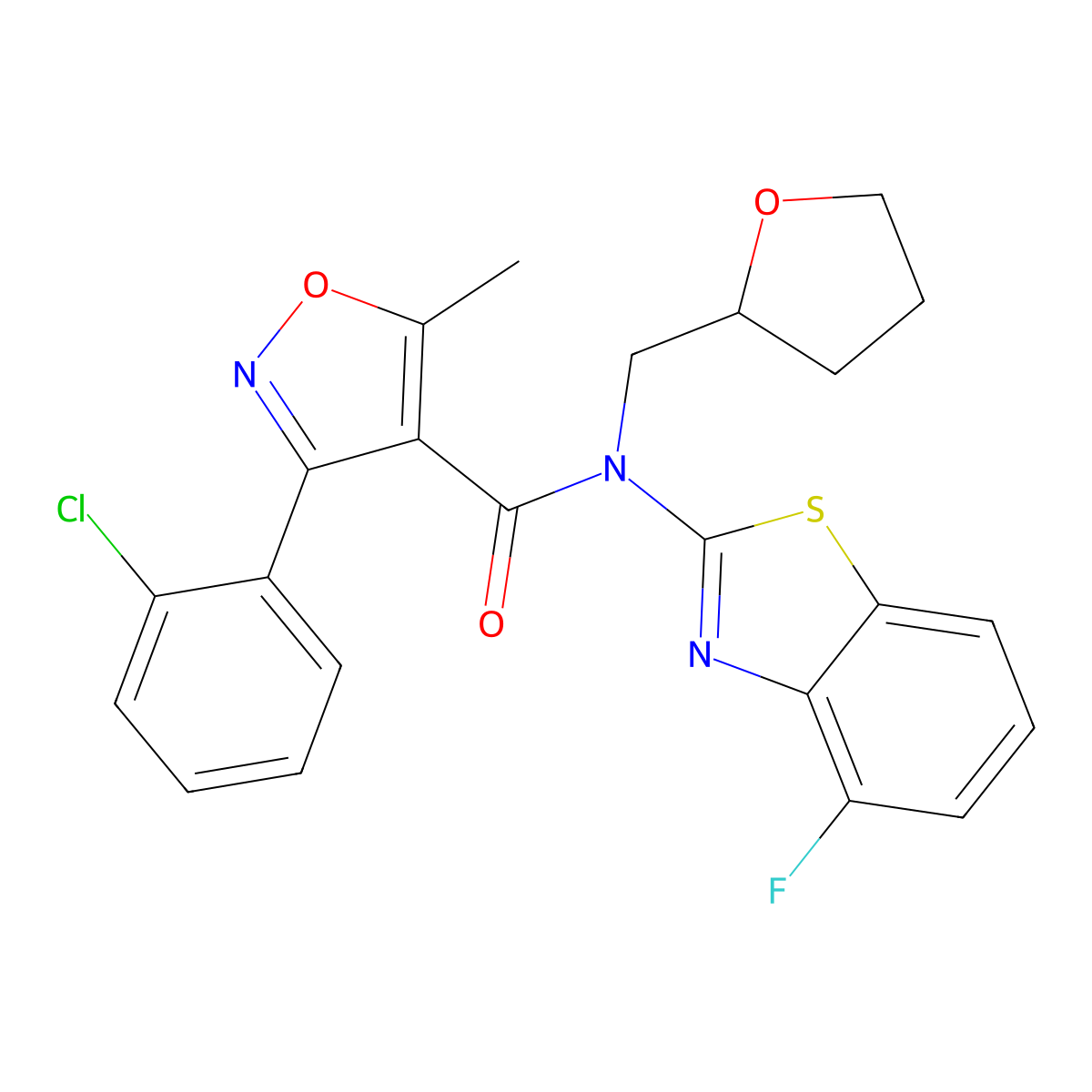 3-(2-chlorophenyl)-N-(4-fluorobenzo[d]thiazol-2-yl)-5-methyl-N-((tetrahydrofuran-2-yl)methyl)isoxazole-4-carboxamide molecular structure, CAS 1171640-99-5