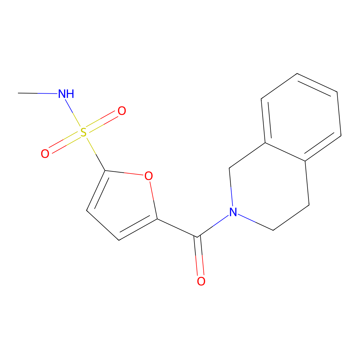 N-methyl-5-(1,2,3,4-tetrahydroisoquinoline-2-carbonyl)furan-2-sulfonamide molecular structure, CAS 1171643-64-3