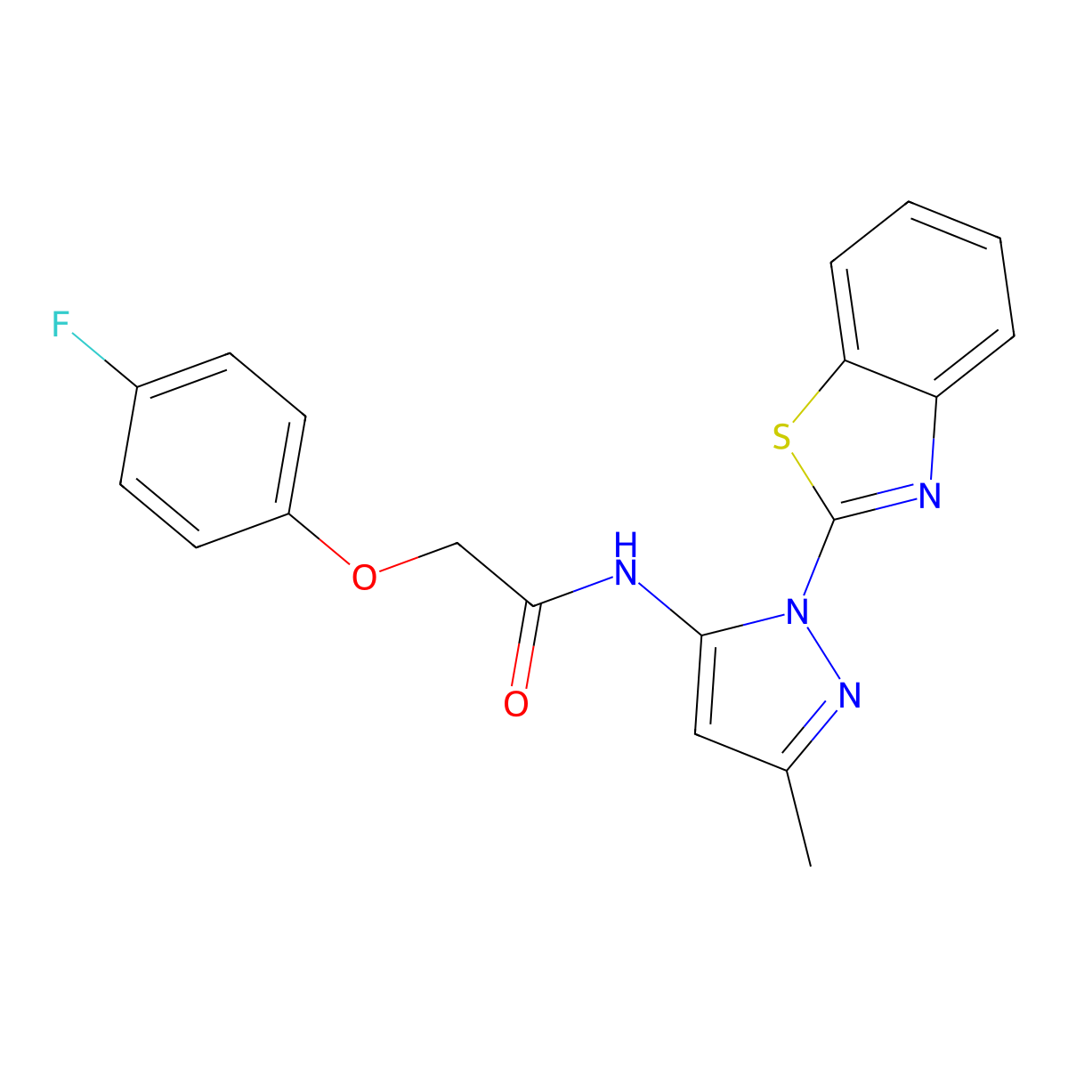 N-(1-(benzo[d]thiazol-2-yl)-3-methyl-1H-pyrazol-5-yl)-2-(4-fluorophenoxy)acetamide molecular structure, CAS 1171643-74-5