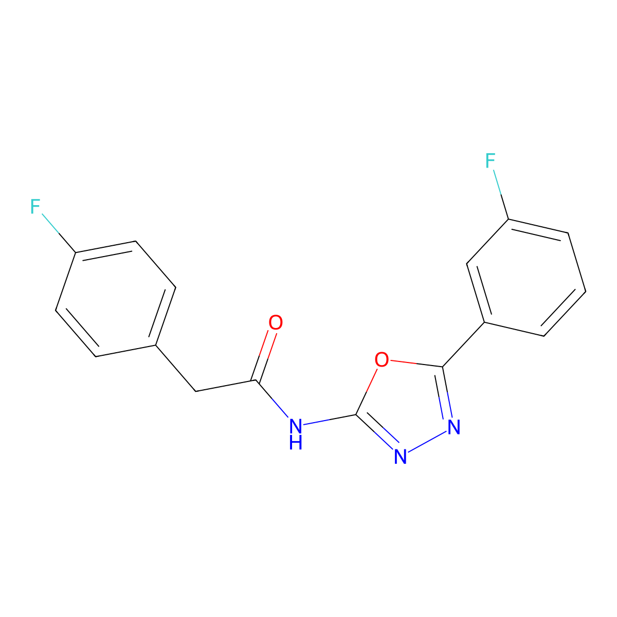2-(4-fluorophenyl)-N-[5-(3-fluorophenyl)-1,3,4-oxadiazol-2-yl]acetamide molecular structure, CAS 1171643-81-4
