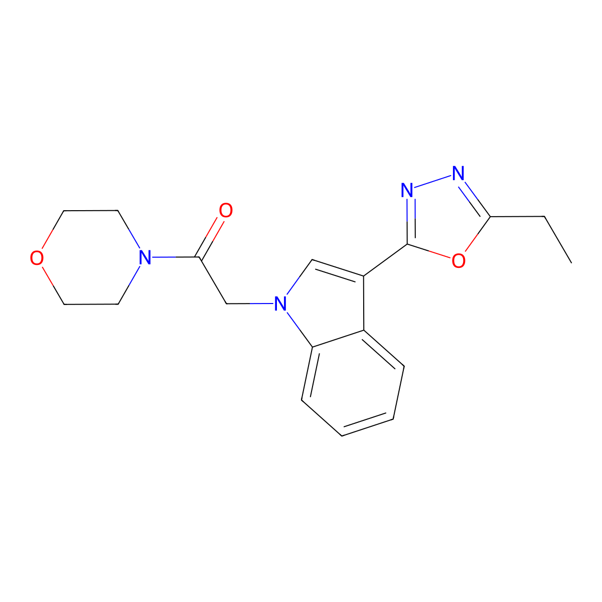 2-(3-(5-ethyl-1,3,4-oxadiazol-2-yl)-1H-indol-1-yl)-1-morpholinoethanone molecular structure, CAS 1171645-05-8
