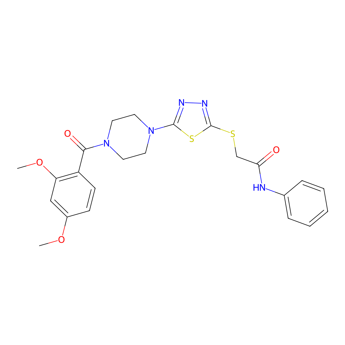 2-((5-(4-(2,4-dimethoxybenzoyl)piperazin-1-yl)-1,3,4-thiadiazol-2-yl)thio)-N-phenylacetamide molecular structure, CAS 1171646-42-6