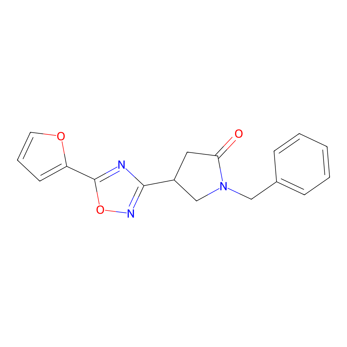 1-Benzyl-4-[5-(furan-2-yl)-1,2,4-oxadiazol-3-yl]pyrrolidin-2-one molecular structure, CAS 1171646-75-5